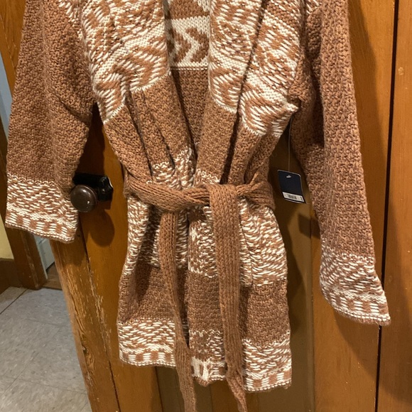 NWT Lucky Brand Fairisle Caramel Cafe Coatigan,Wool Blend,Boho,Oversized,Size L - Picture 2 of 6